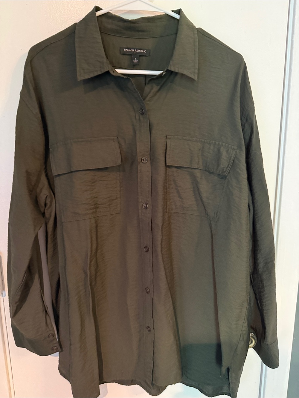 Banana Republic Olive Button-Front Tunic Shirt